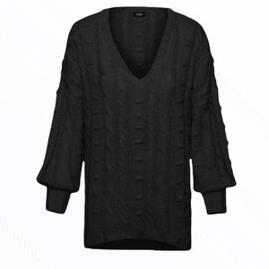 AFRM Bostom Long Cable V-Neck Sweater in Noir XS/S